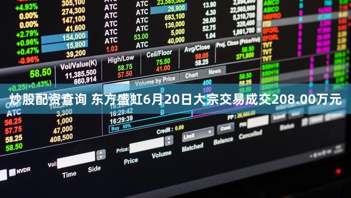 炒股配资查询 东方盛虹6月20日大宗交易成交208.00万元